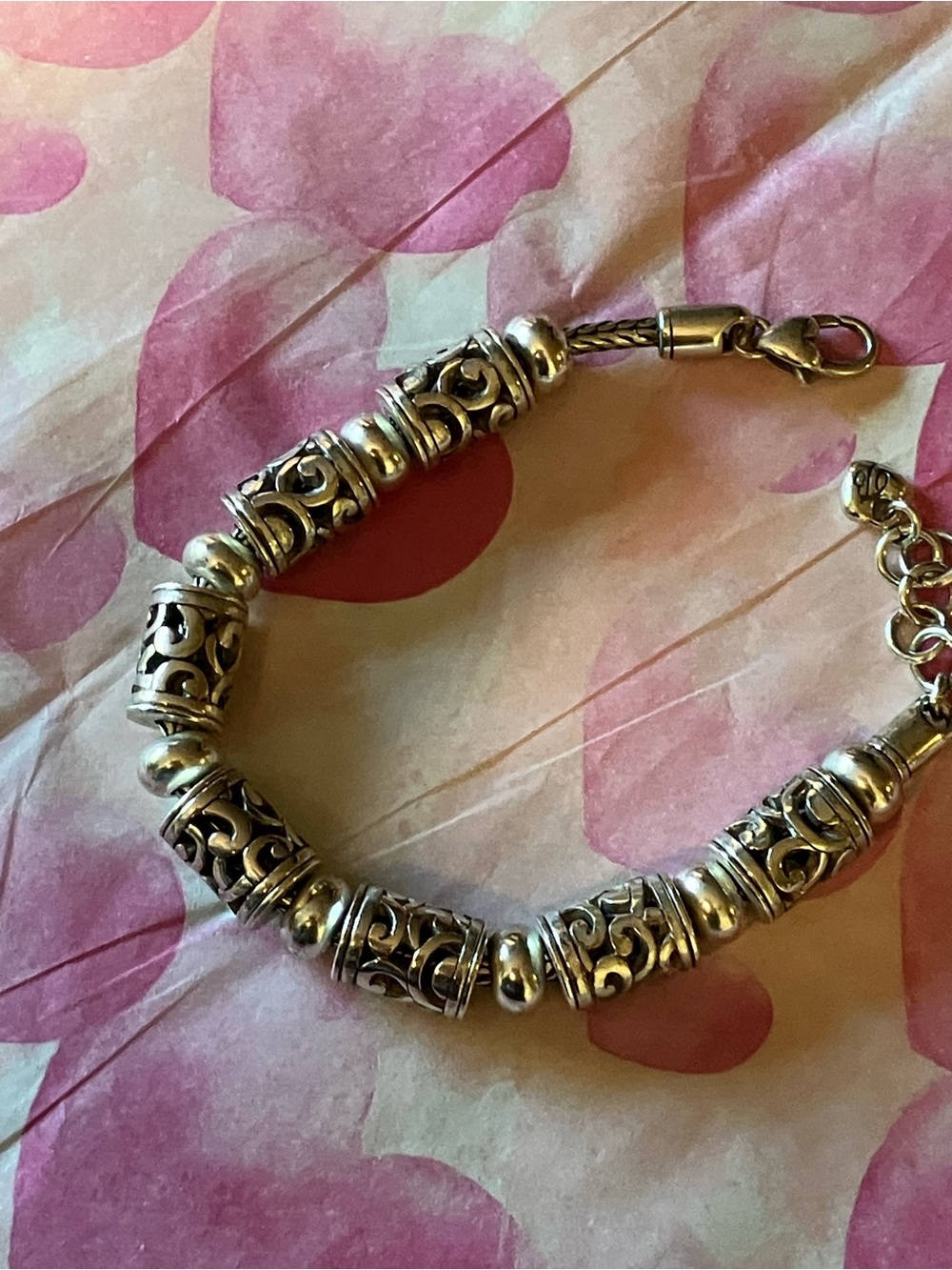 🌸Vintage Brighton Silver Filigree Bead Bracelet